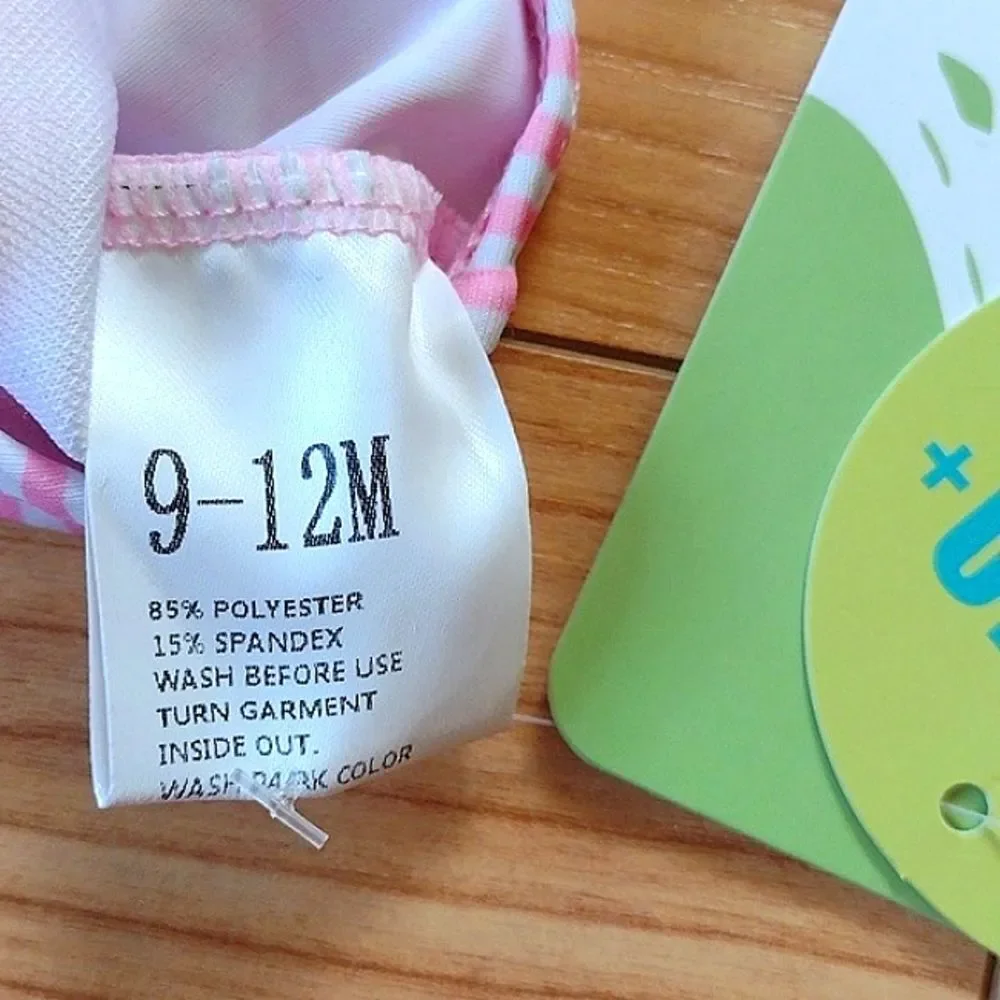 Younger Tree Pink and White Striped One Piece Swimsuit with Ruffles Size 9-12M